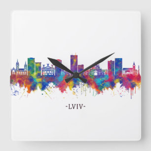 Horloge Carrée Ligne Skyline Lviv Ukraine
