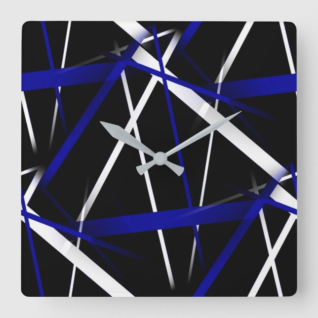 Horloge Carrée Lignes Abstraites Royal Blue et White (Recto)