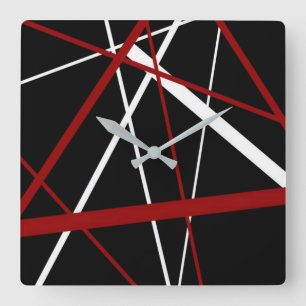 Horloge Carrée Lignes rouges de Criss et blanches croisées sur