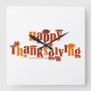 Horloge Carrée L'illustration festive de Thanksgiving lumineuse d