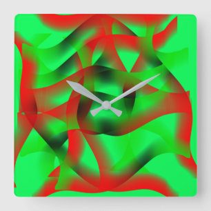 Horloge Carrée Lime vert et rouge clair ondulation, avec ombre?