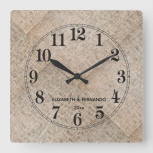 Horloge Carrée Lin personnalisé beige faux