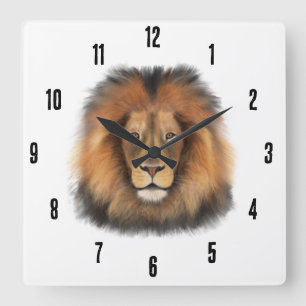 Horloge Carrée lion aquarelle Leo roi safari animal jungle chat