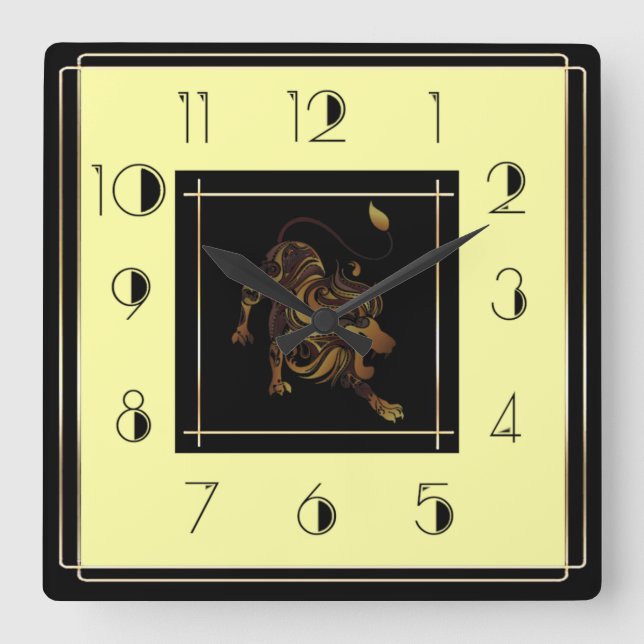 Horloge Carrée lion Art déco (Recto)