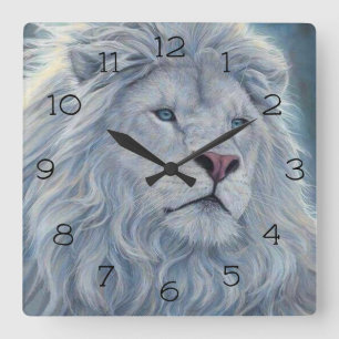 Horloge Carrée Lion blanc