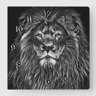 Horloge Carrée Lion gris majestueux