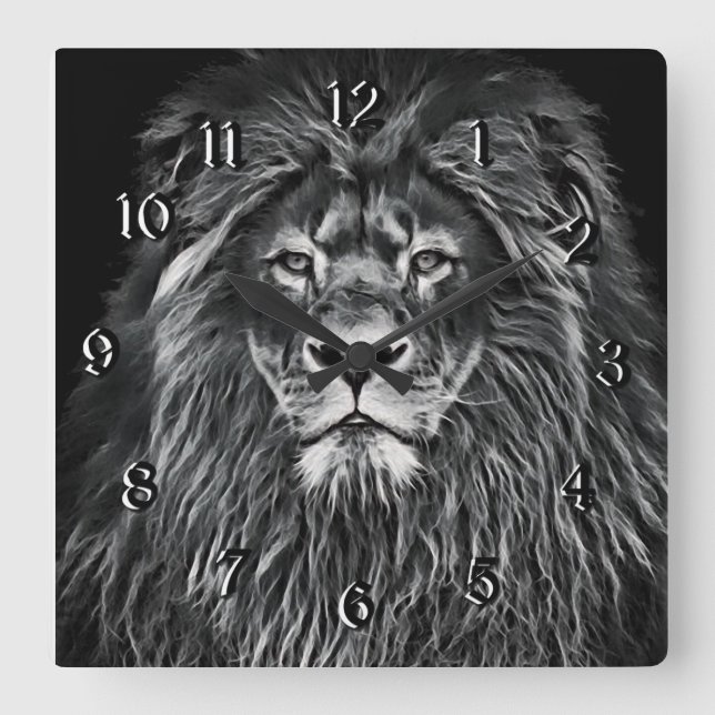 Horloge Carrée Lion gris majestueux (Recto)