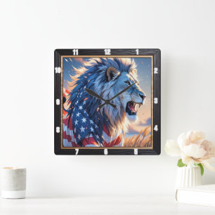 Horloge Carrée Lion patriotique Majestic