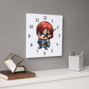 Horloge Carrée Lit de chambre fantastique pour enfants Chevalier 