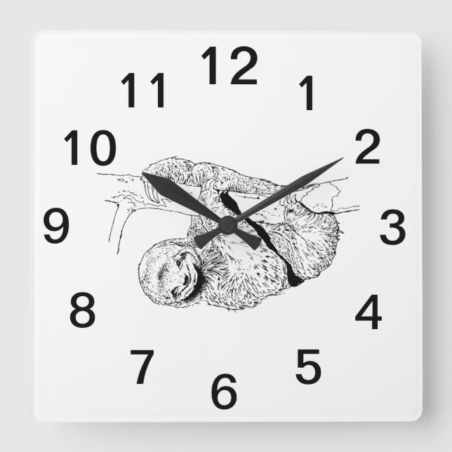 Horloge Carrée Lithographie de dessin de la Sloth #1 (Recto)