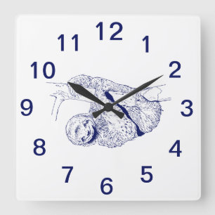 Horloge Carrée Lithographie de dessin de Sloth #1 bleu