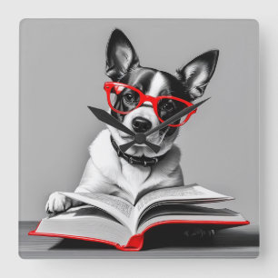 Horloge Carrée Livre de lecture de chien