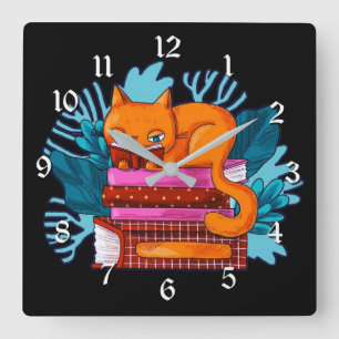 Horloge Carrée Livres Approuvés Cat