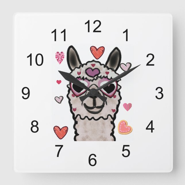 Horloge Carrée Llama cool avec lunettes de coeur (Recto)