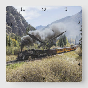 HORLOGE CARRÉE LOCOMOTIVE À VAPEUR