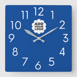 Horloge Carrée Logo de la société moderne bleu et blanc