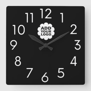Horloge Carrée Logo de la société moderne noir et blanc
