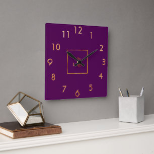 Horloge Carrée Logo de l'entreprise or violet