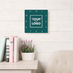 Horloge Carrée Logo d'entreprise personnalisé sur Arrière - plan 