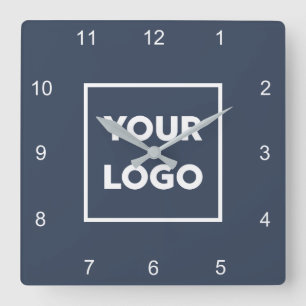Horloge Carrée Logo d'entreprise personnalisé sur bleu marine min