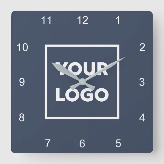 Horloge Carrée Logo d'entreprise personnalisé sur bleu marine min (Recto)