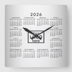 Horloge Carrée Logo personnalisé Blurred Grey Arrière - plan Cale