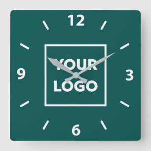 Horloge Carrée Logo personnalisé en gras sur Turquoise