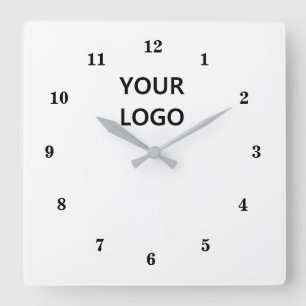 Horloge Carrée Logo White Black - Customizable