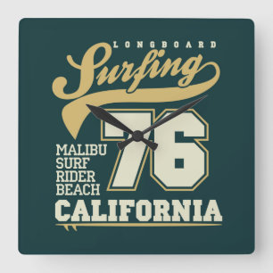 Horloge Carrée Longboard surfant la Californie 76