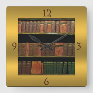 Horloge Carrée L'or carré de l'amoureux des livres