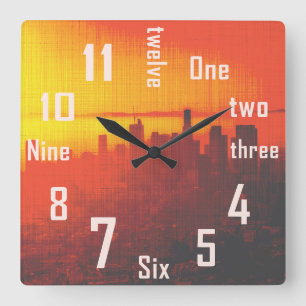 Horloge Carrée Los Angeles, CA, City Urban Skyline Sunset, Tint,
