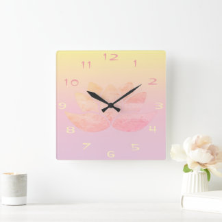 Horloge Carrée Lotus rose