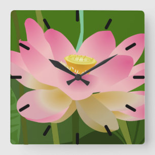 Horloge Carrée Lotus rose