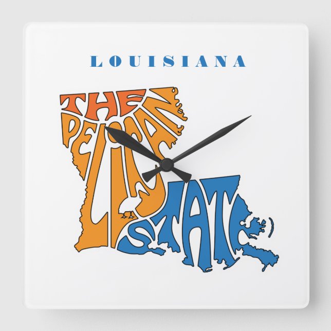 Horloge Carrée Louisiane surnom Word Art (Recto)
