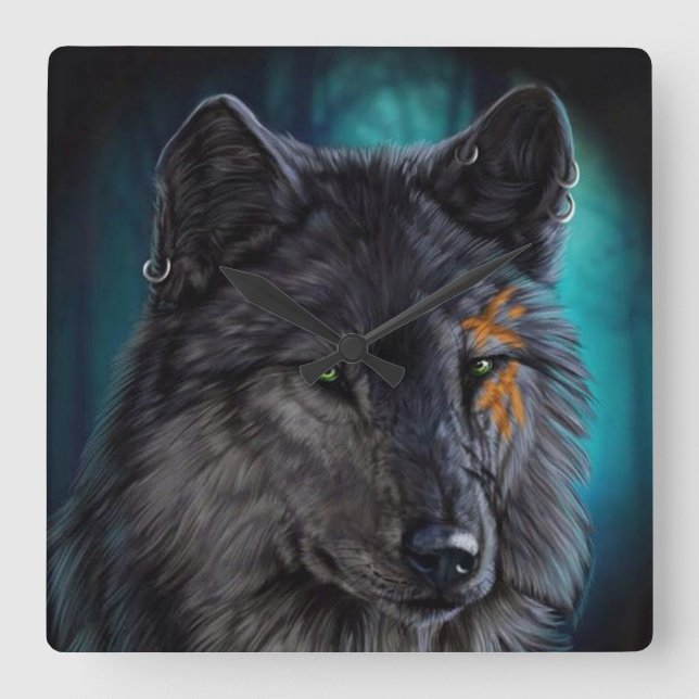 Horloge Carrée Loup (Recto)