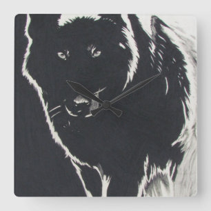 Horloge Carrée Loup d'ombre