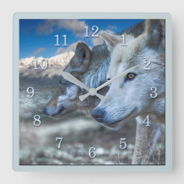 Horloge Carrée Loup gris SENTINEL LOOLES (Recto)