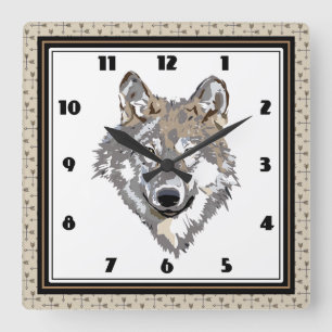 Horloge Carrée Loup tribal