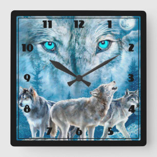 Horloge Carrée Loups