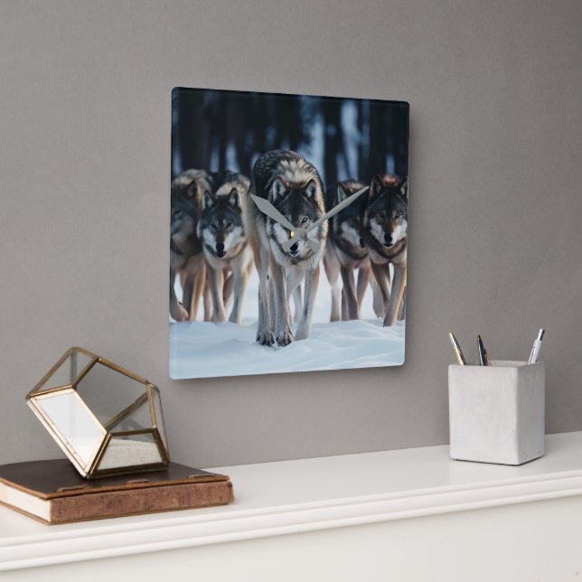 Horloge Carrée Loups de Yellowstone (Bureau)