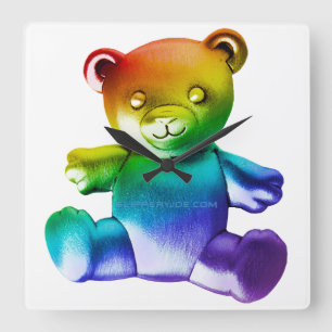Horloge Carrée L'ours en peluche en métal brossé SlipperyJoe's dé