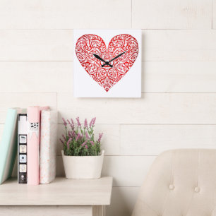 Horloge Carrée Love Doodle Heart Art Abstrait, No 02