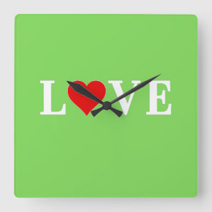 Horloge Carrée LOVE Lime Vert Moderne