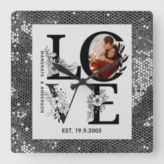 Horloge Carrée Love photo simple modern personalised gift silver