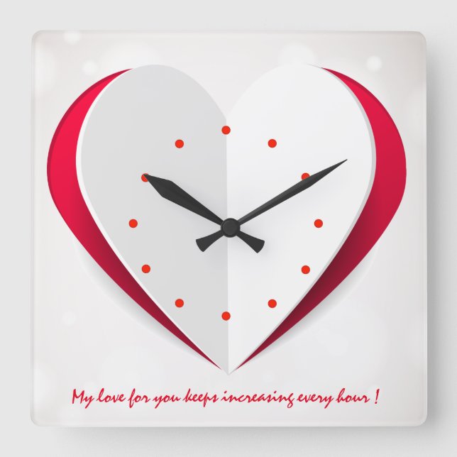 Horloge Carrée Love Time Book forme coeur cadran mural (Recto)
