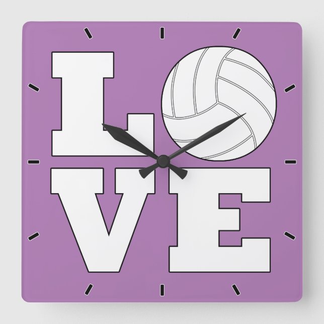 Horloge Carrée LOVE Volleyball Personnalisé Équipe Couleur Joueur (Recto)