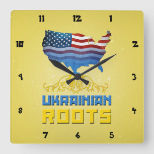 Horloge Carrée L'Ukrainien américain enracine l'horloge murale