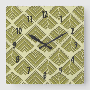 Horloge Carrée Lumière de Motif en feuilles Carré Gold Lime