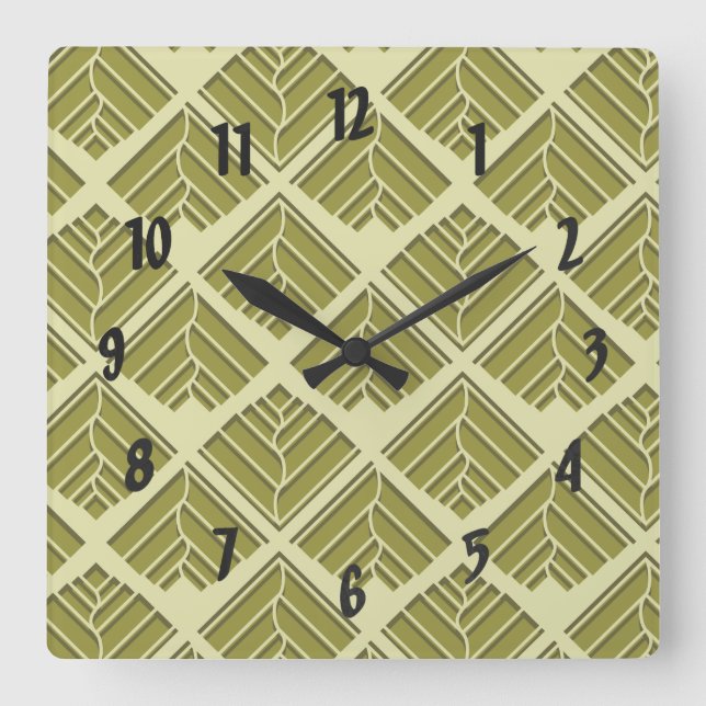 Horloge Carrée Lumière Motif carré feuille or Lime (Recto)
