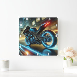 Horloge Carrée Lumières de néon brillant de moto urbain